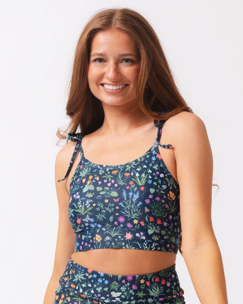 Forage Floral Shoulder-Tie Crop Top