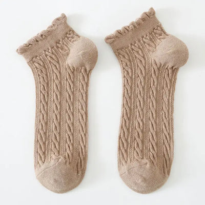 Brown textured socks with ruffle hem