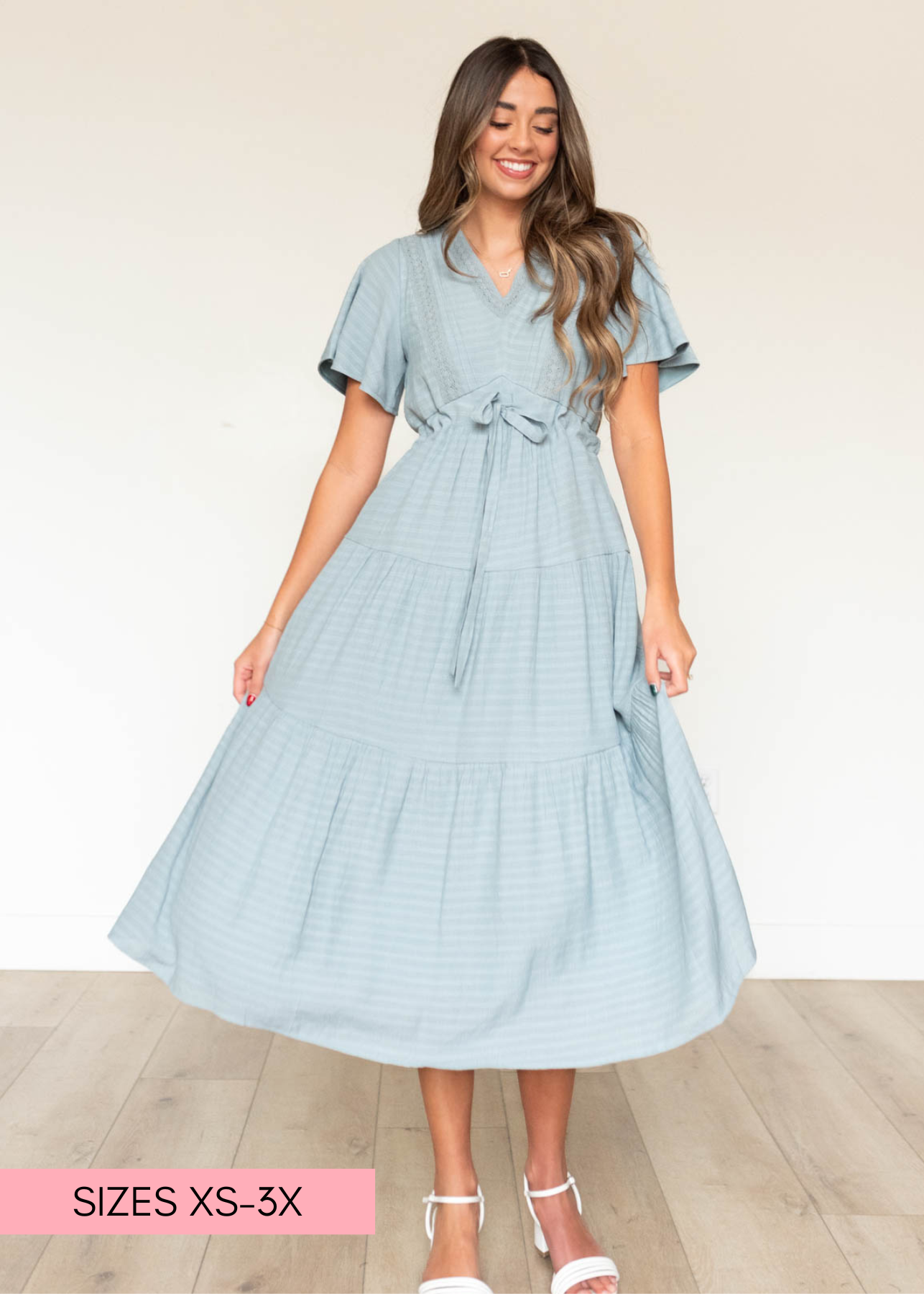 Dusty blue textured tiered dress