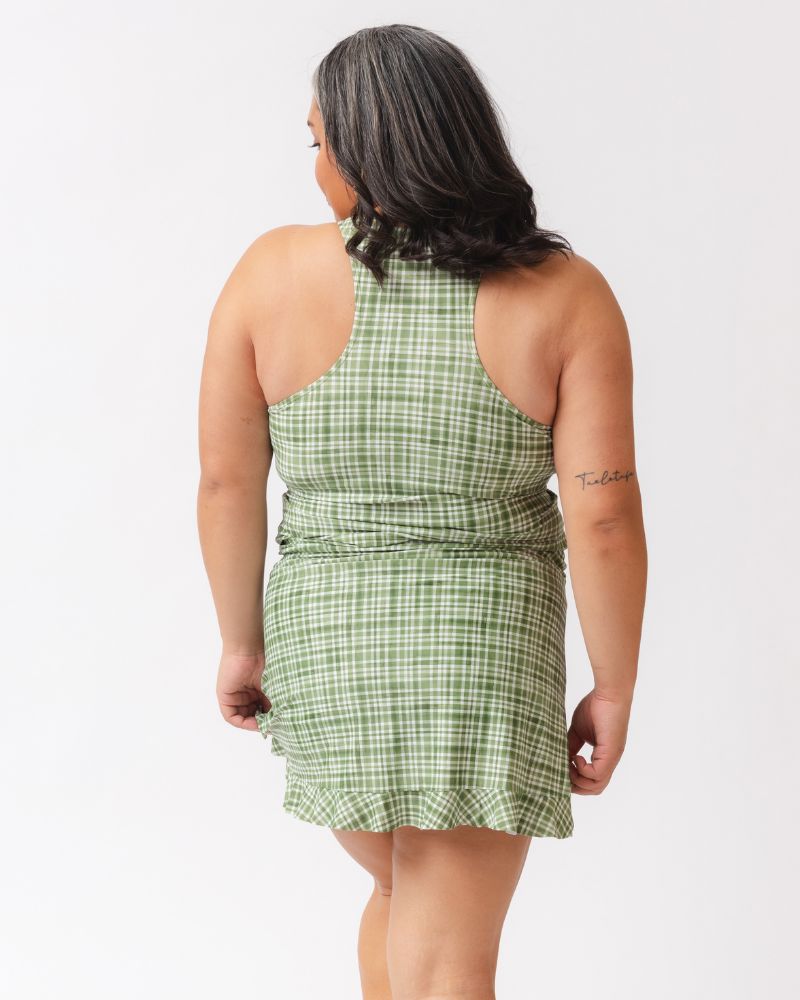 Fern Gingham Racer-Back Tankini Top