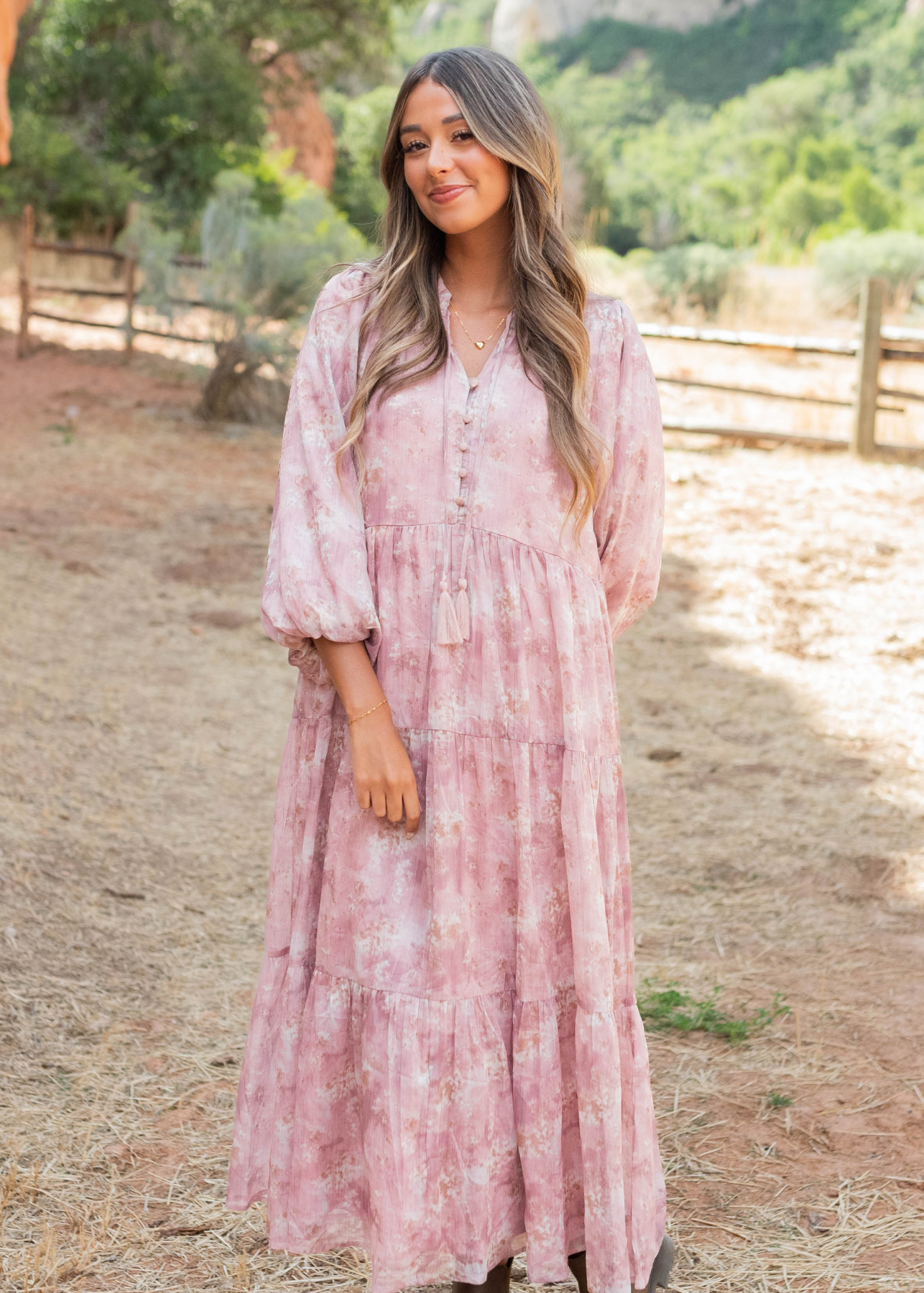 Kira Mauve Floral Tiered Dress