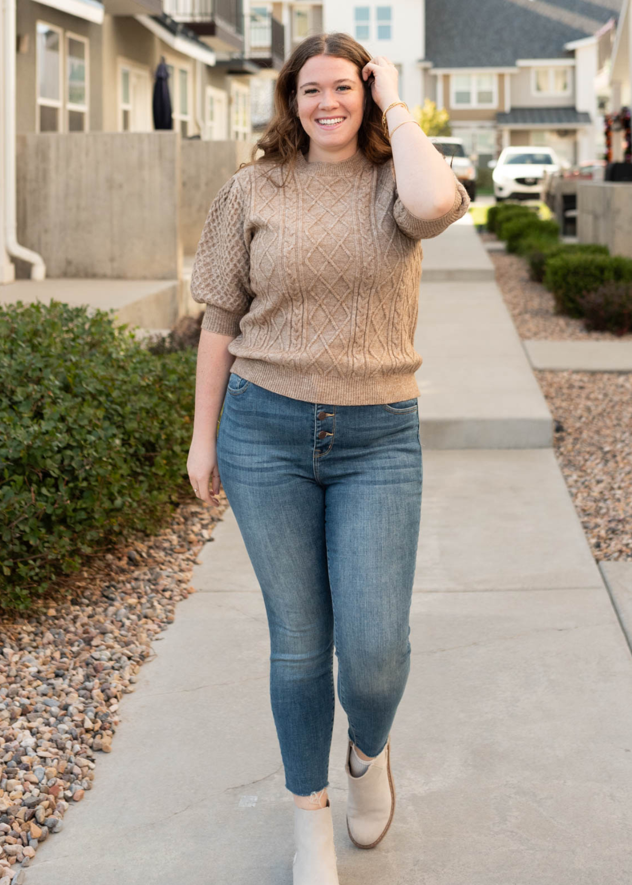 Plus size taupe short sleeve sweater