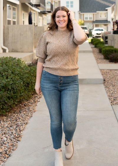 Plus size taupe short sleeve sweater