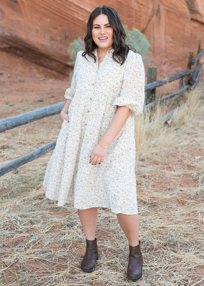 Kamrey Taupe Floral Button Dress