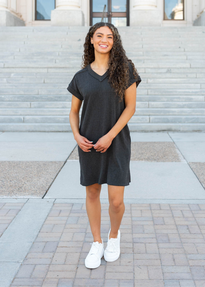 Charcoal ribbed t-shirt dress