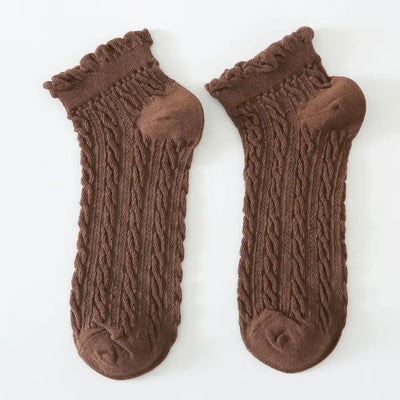 Coffee textured socks with ruffle hem