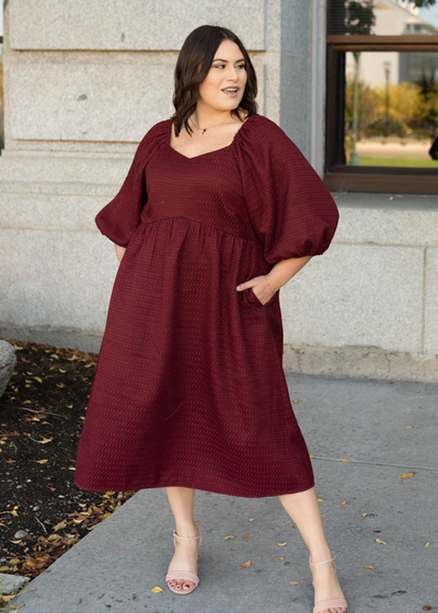 Plus size burgundy textured dress