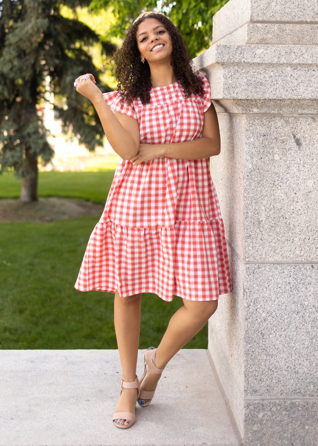 Cherrie Red Gingham Dress Haptics Midi with Pockets My Sister s Closet