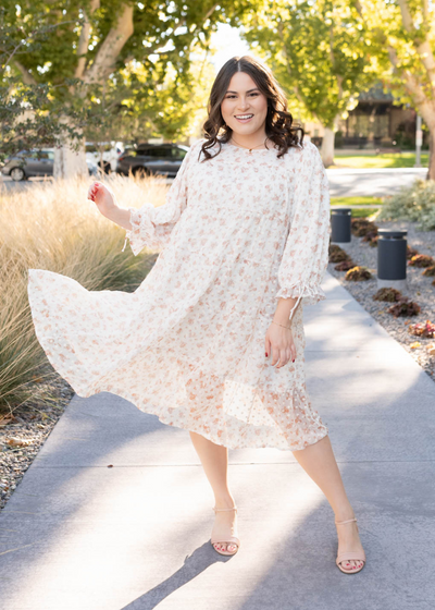 Plus size cream floral dot dress