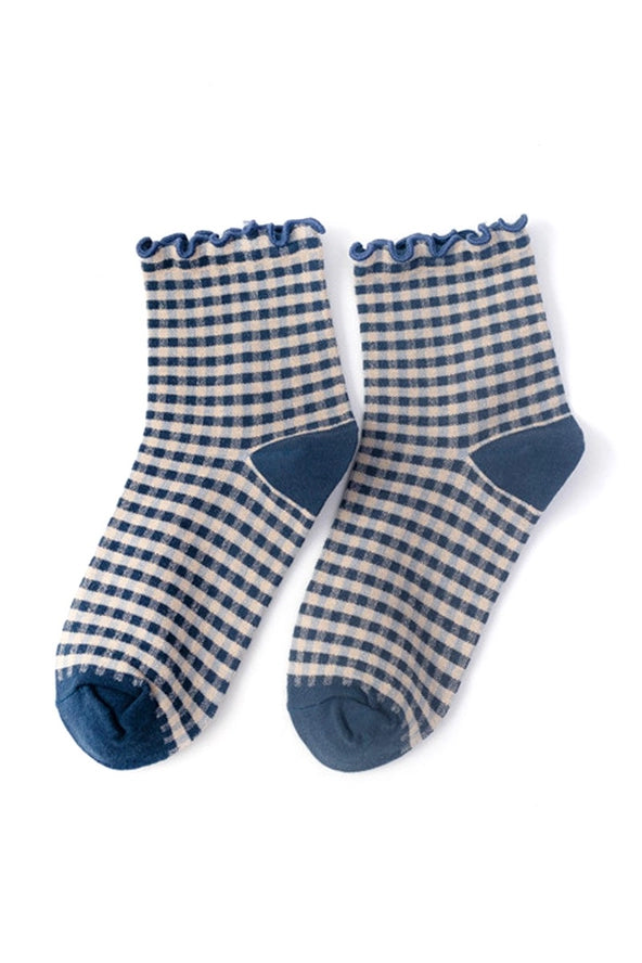 Lyla Navy Checker Ruffle Socks