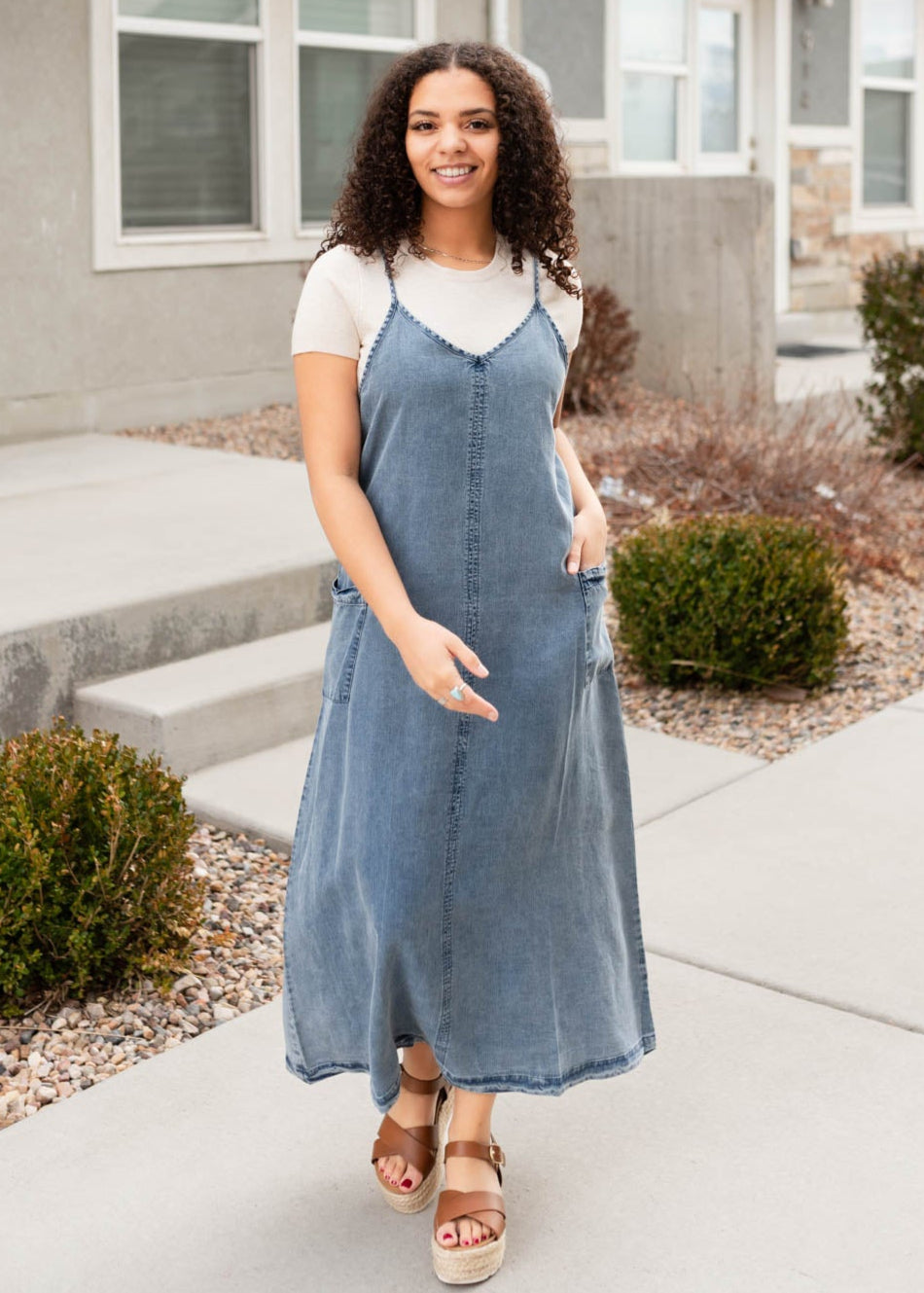 Aline denim blue overall dress