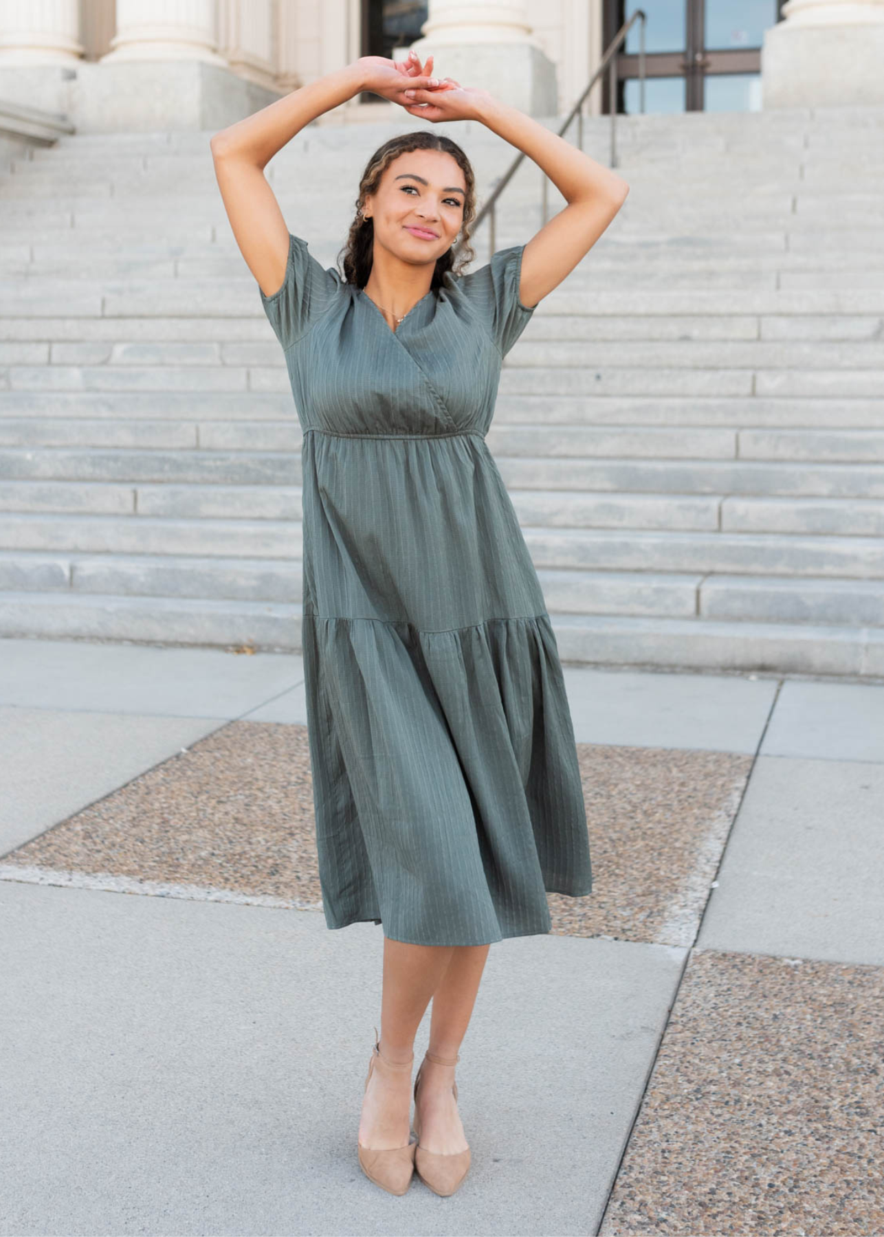 Olive tiered dress