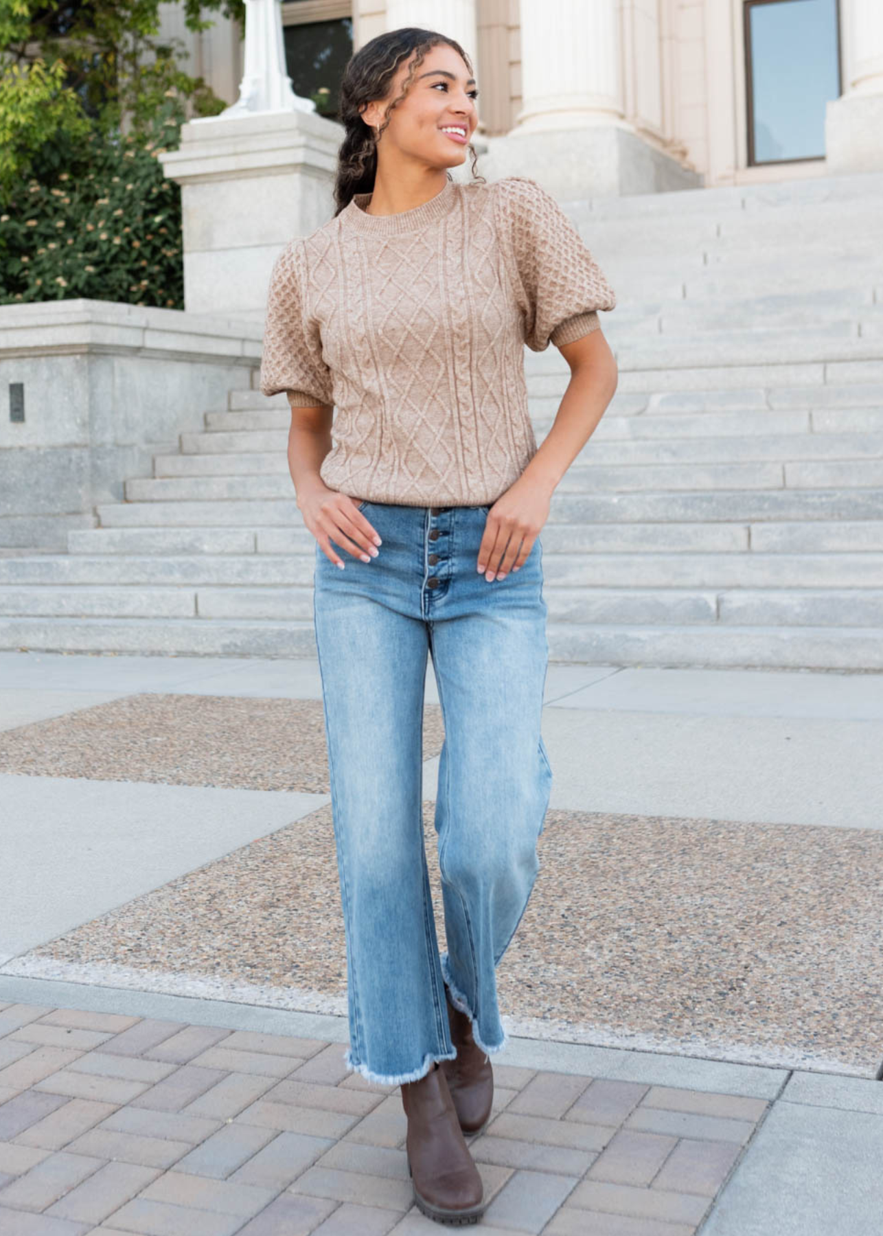 Taupe short sleeve sweater