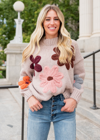 Long sleeve natural flower sweater