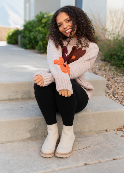 Long sleeve natural flower sweater