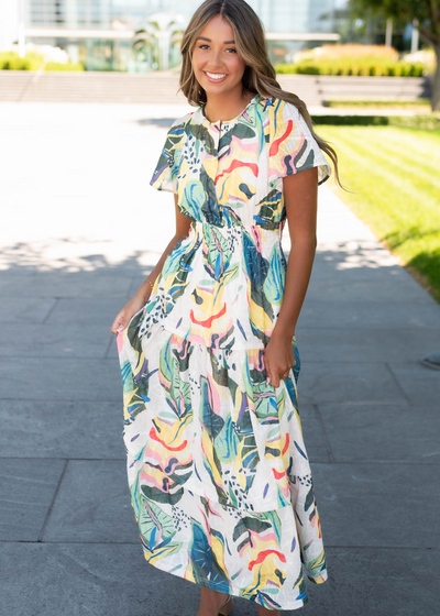 Alana Green Tropical Print Dress