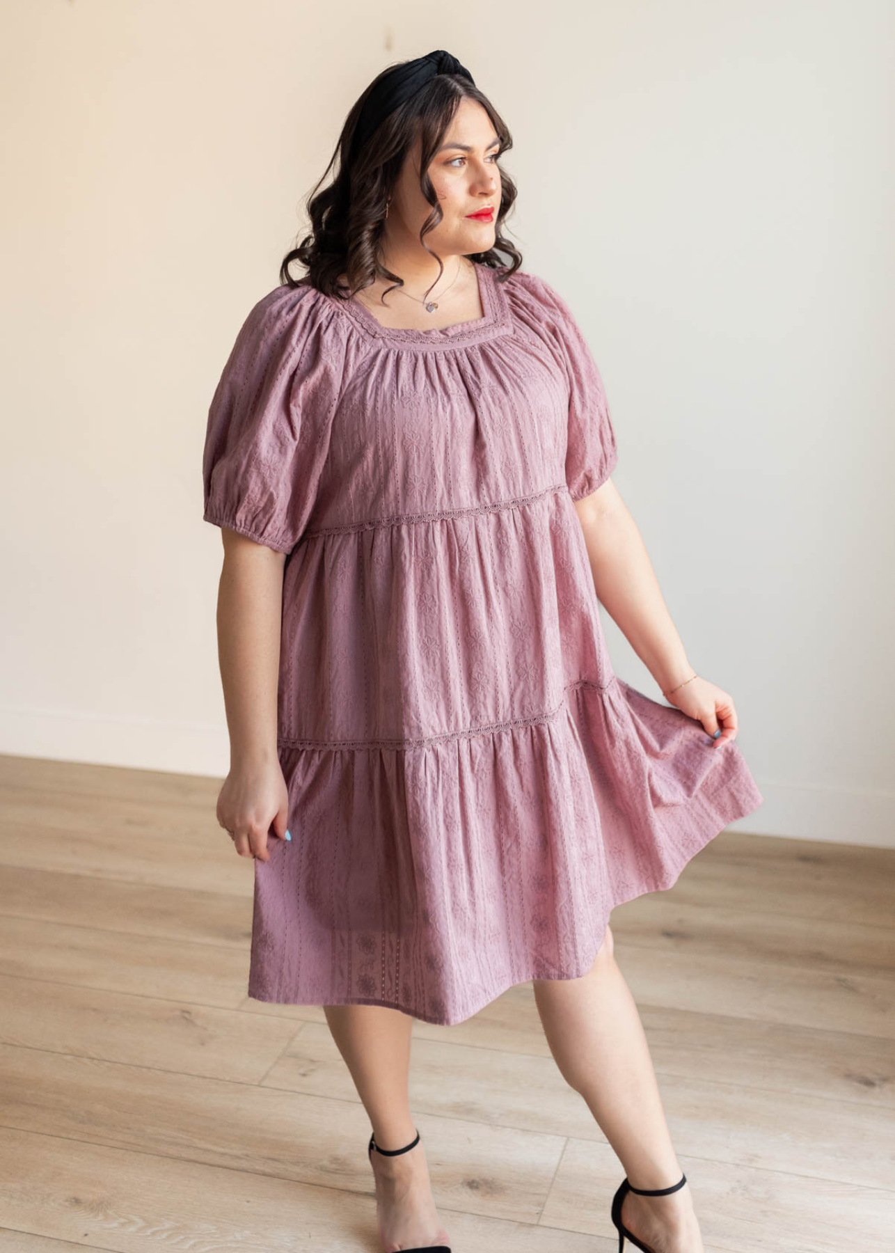 Aleena Dusty Mauve Embroidered Dress