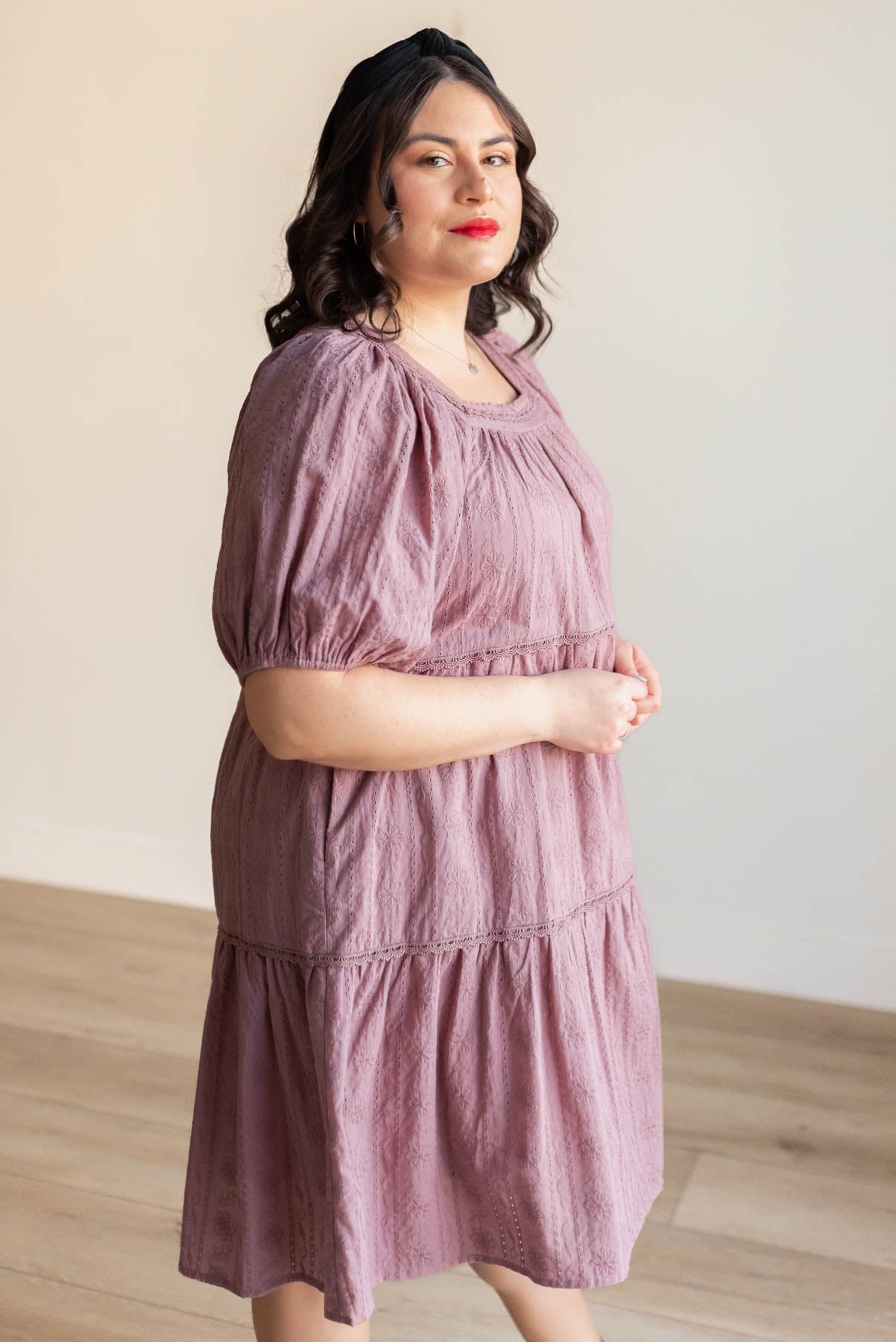 Aleena Dusty Mauve Embroidered Dress