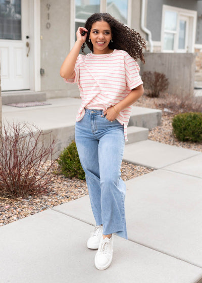 Wide leg washed denim pants