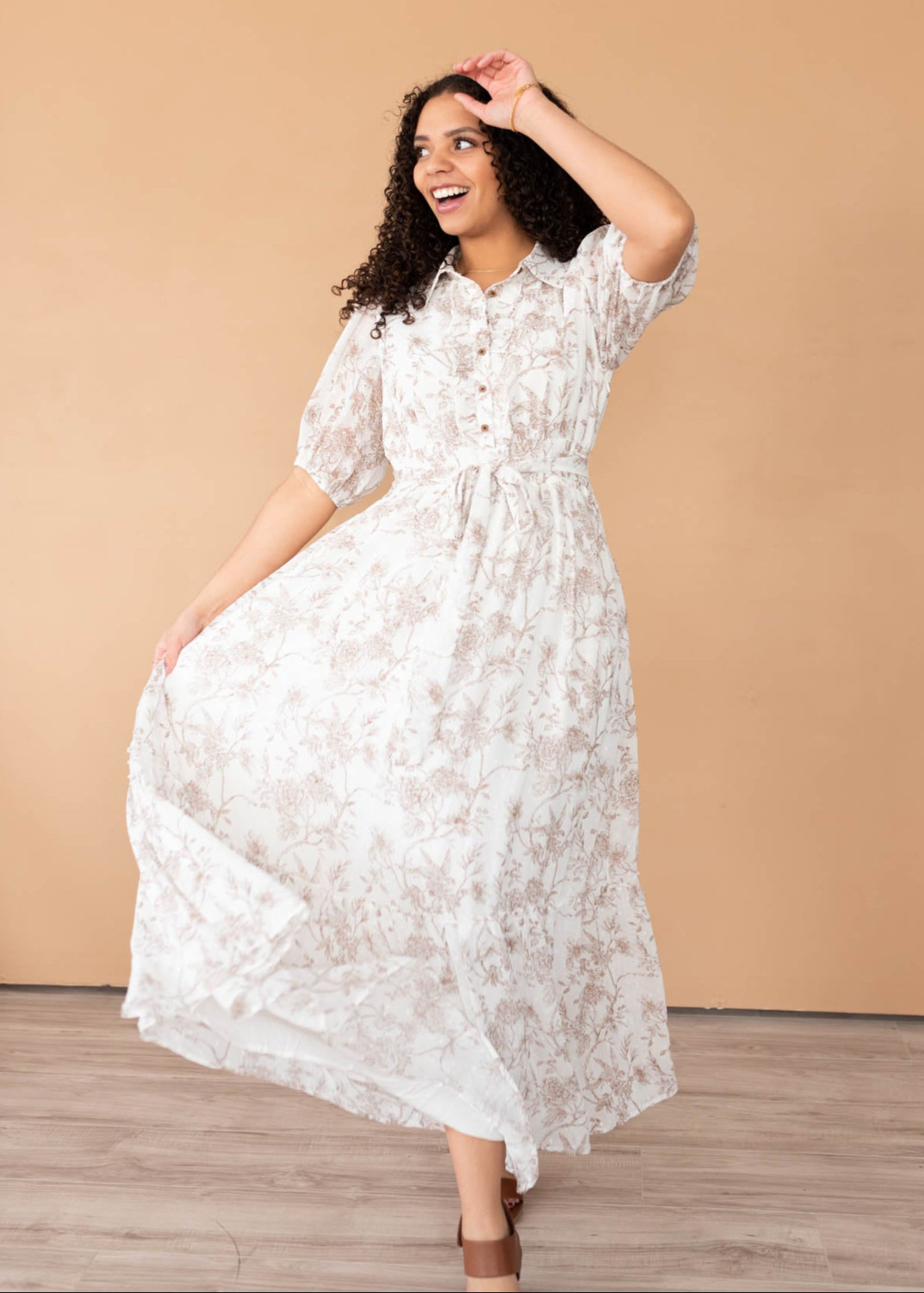 Alissa Cream Floral Button Dress