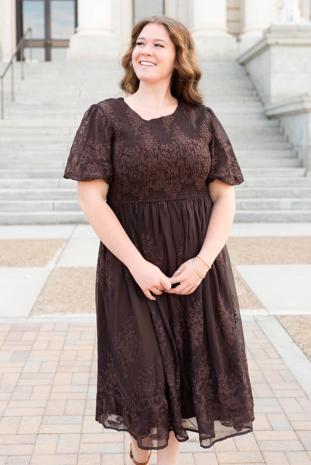 Plus size lace brown embroidered dress