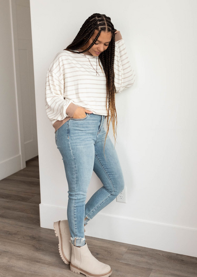 Mocha stirpe long sleeve top