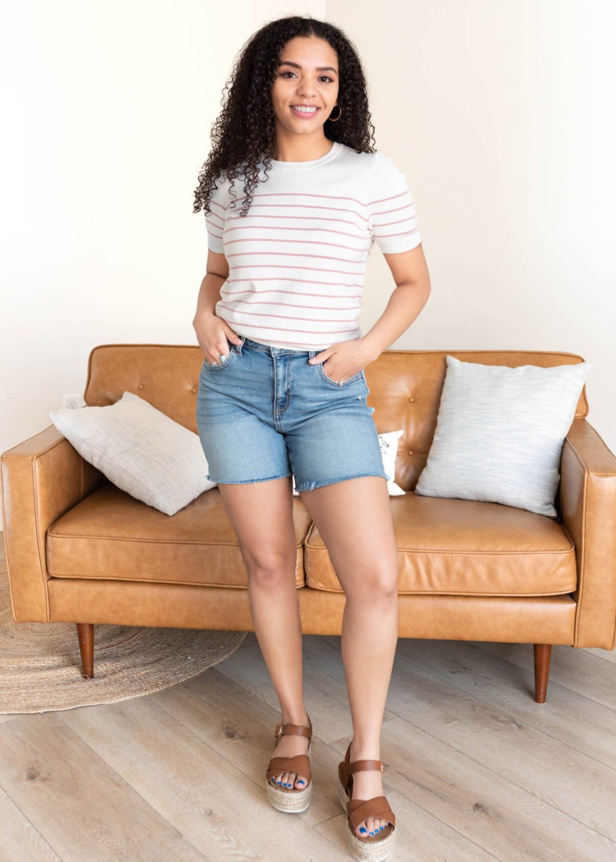 White and pink stripe top