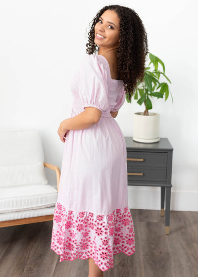 Amaiah Pink Stripe Eyelet Dress