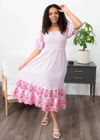 Amaiah Pink Stripe Eyelet Dress