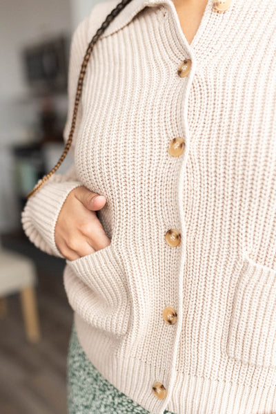 Amanda Taupe Collared Button Down Cardigan