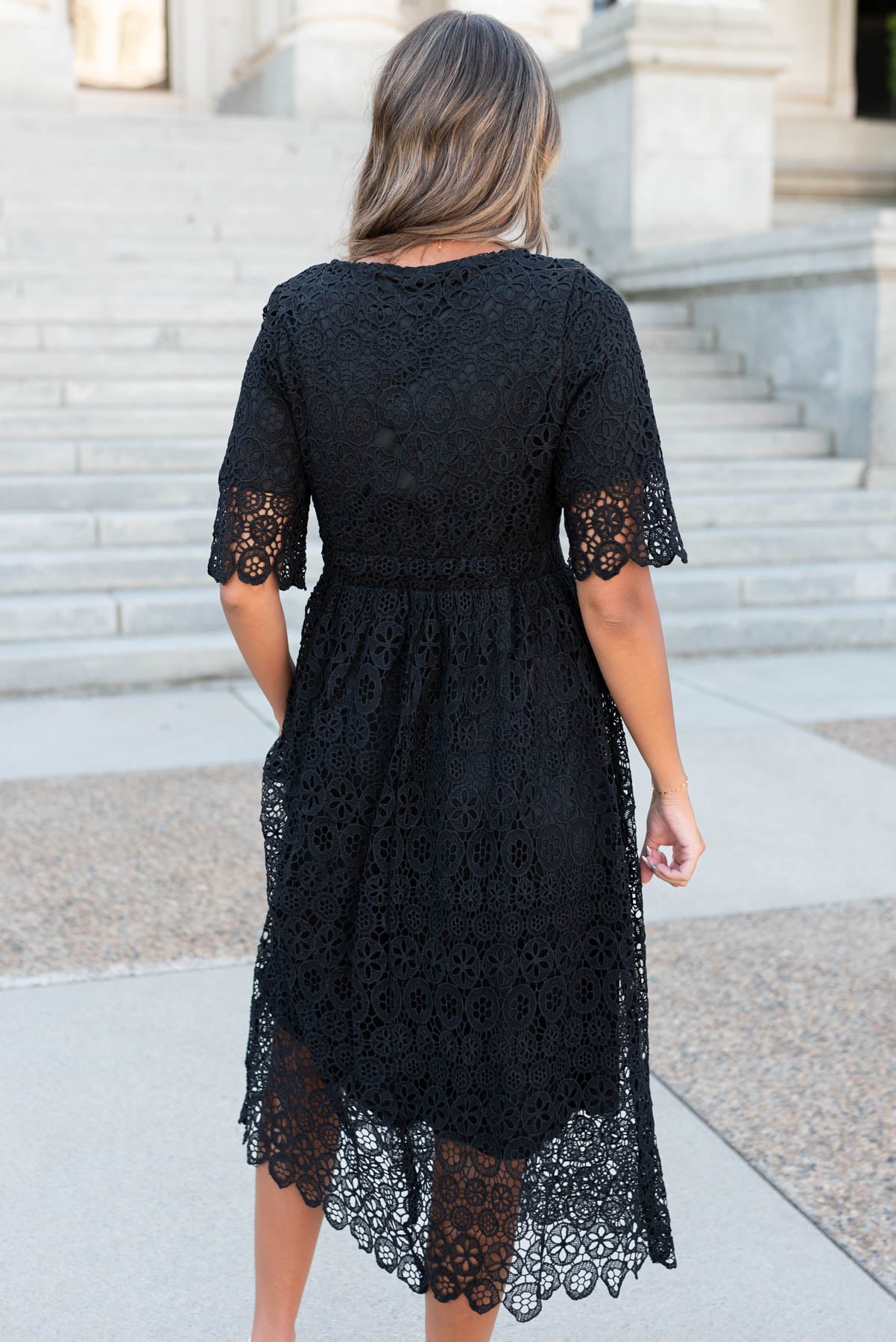 Back view of the black lace dress