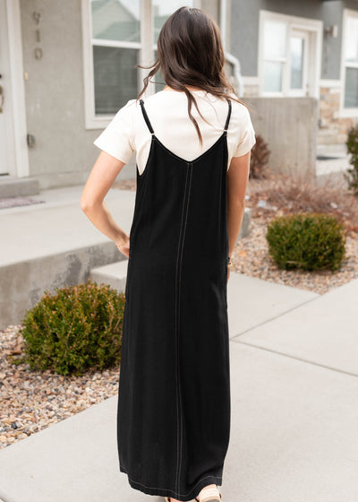 Back view of the black overall dress