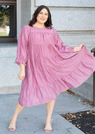 Plus size pink long sleeve dress