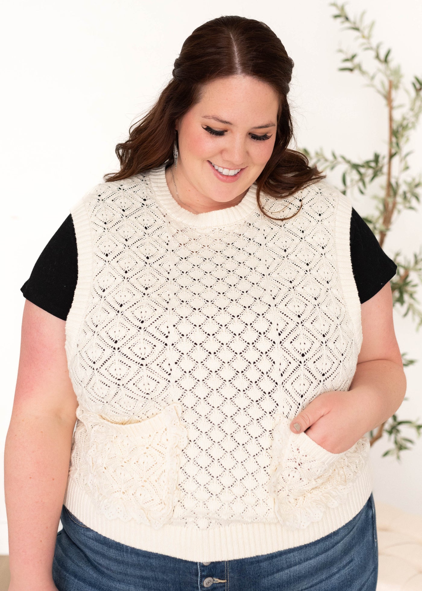 Plus size cream knit sweater vest