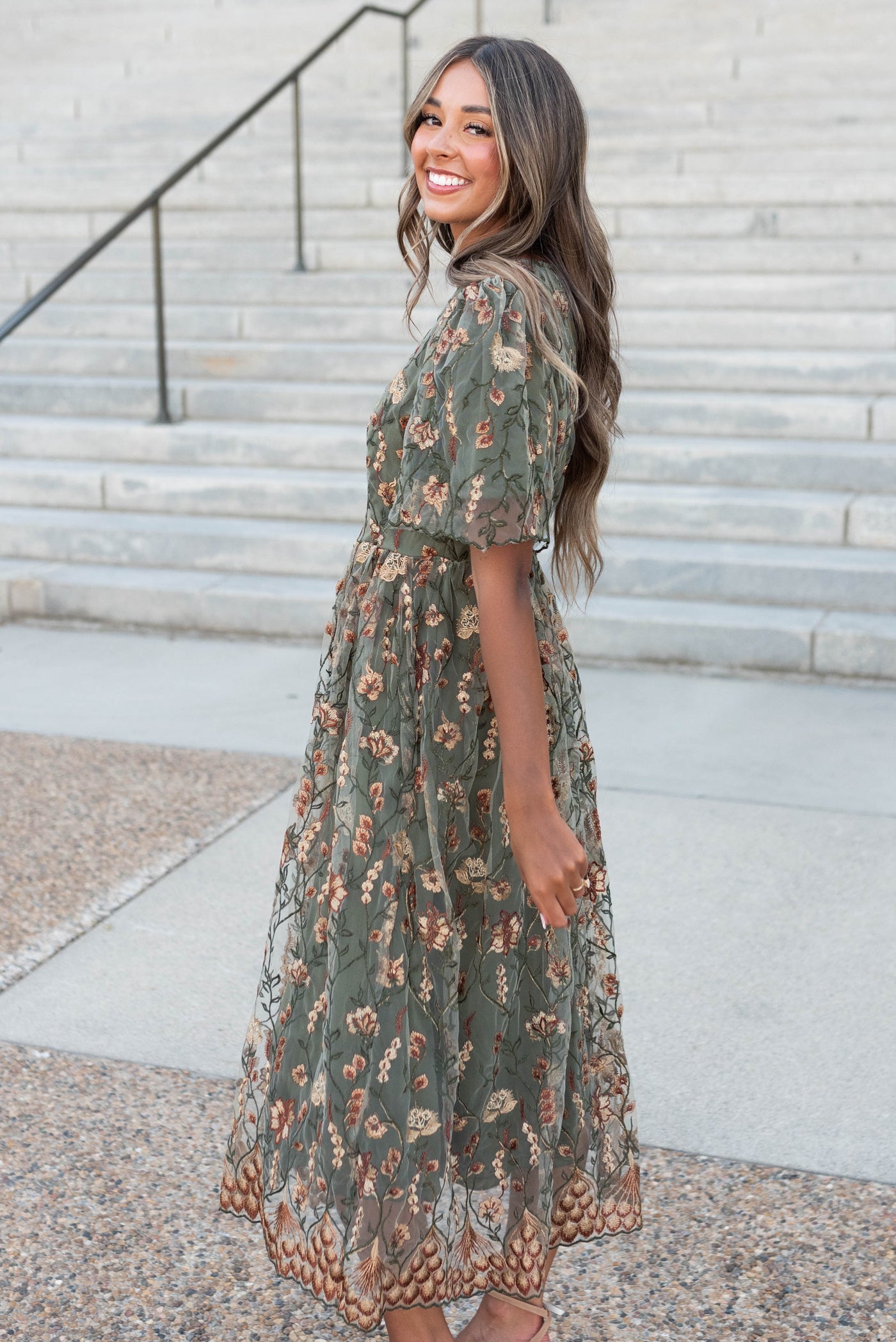 Anastasia Olive Embroidered Dress
