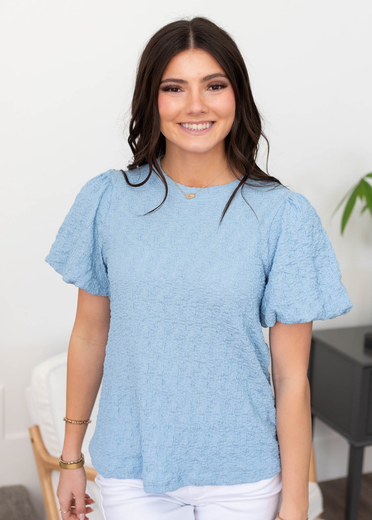 Short sleeve blue textured top