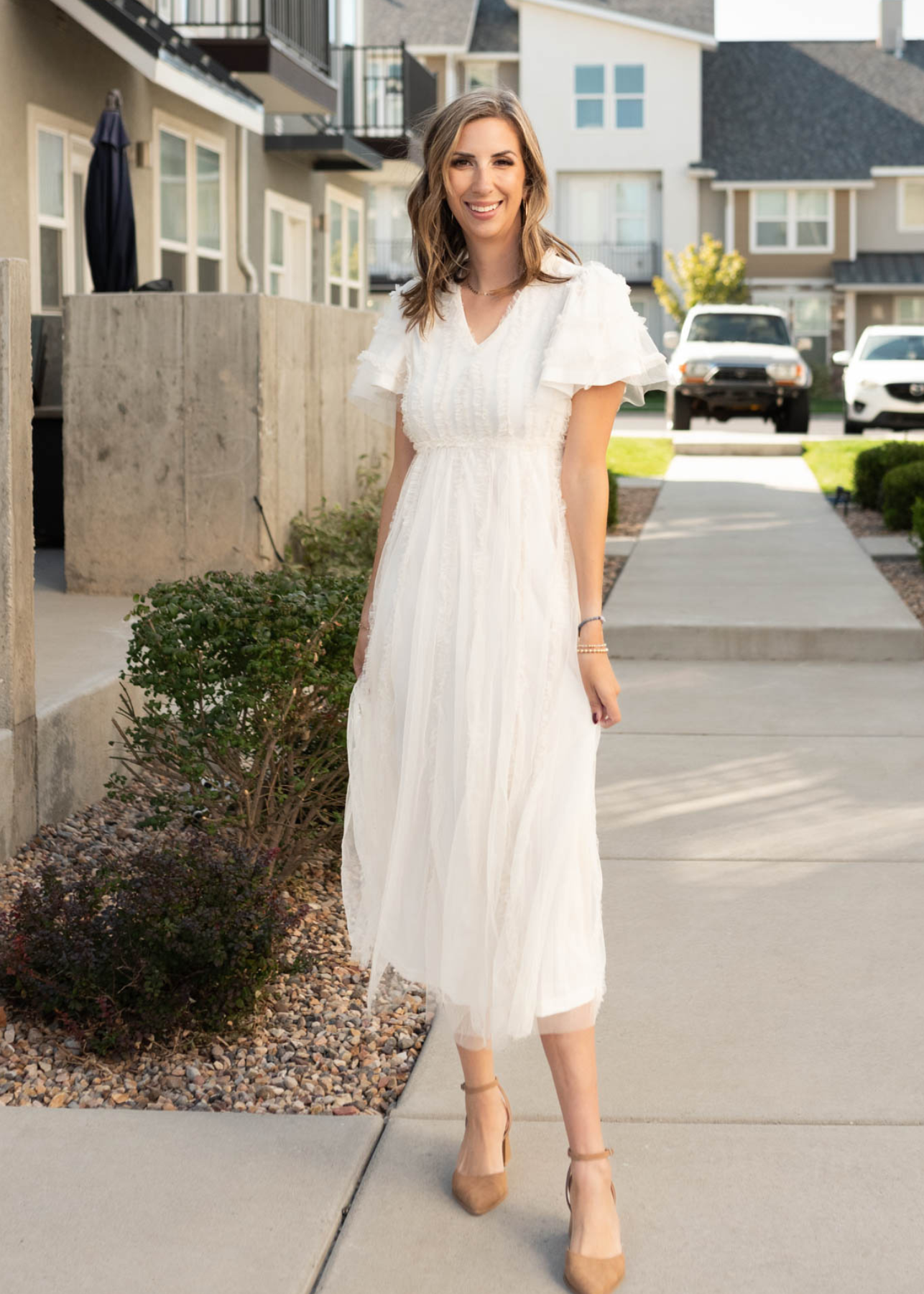 Cream sheer ruffle dress