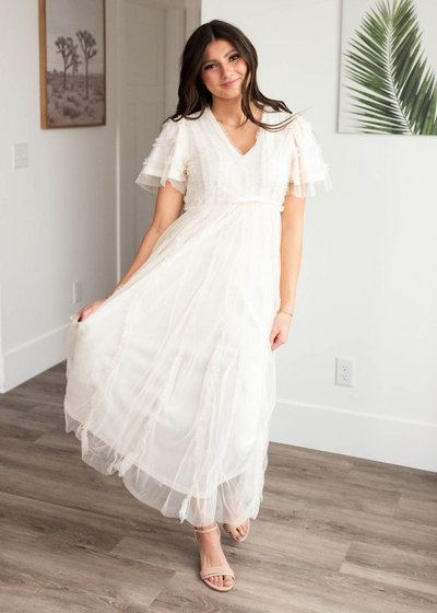 Cream sheer ruffle dress