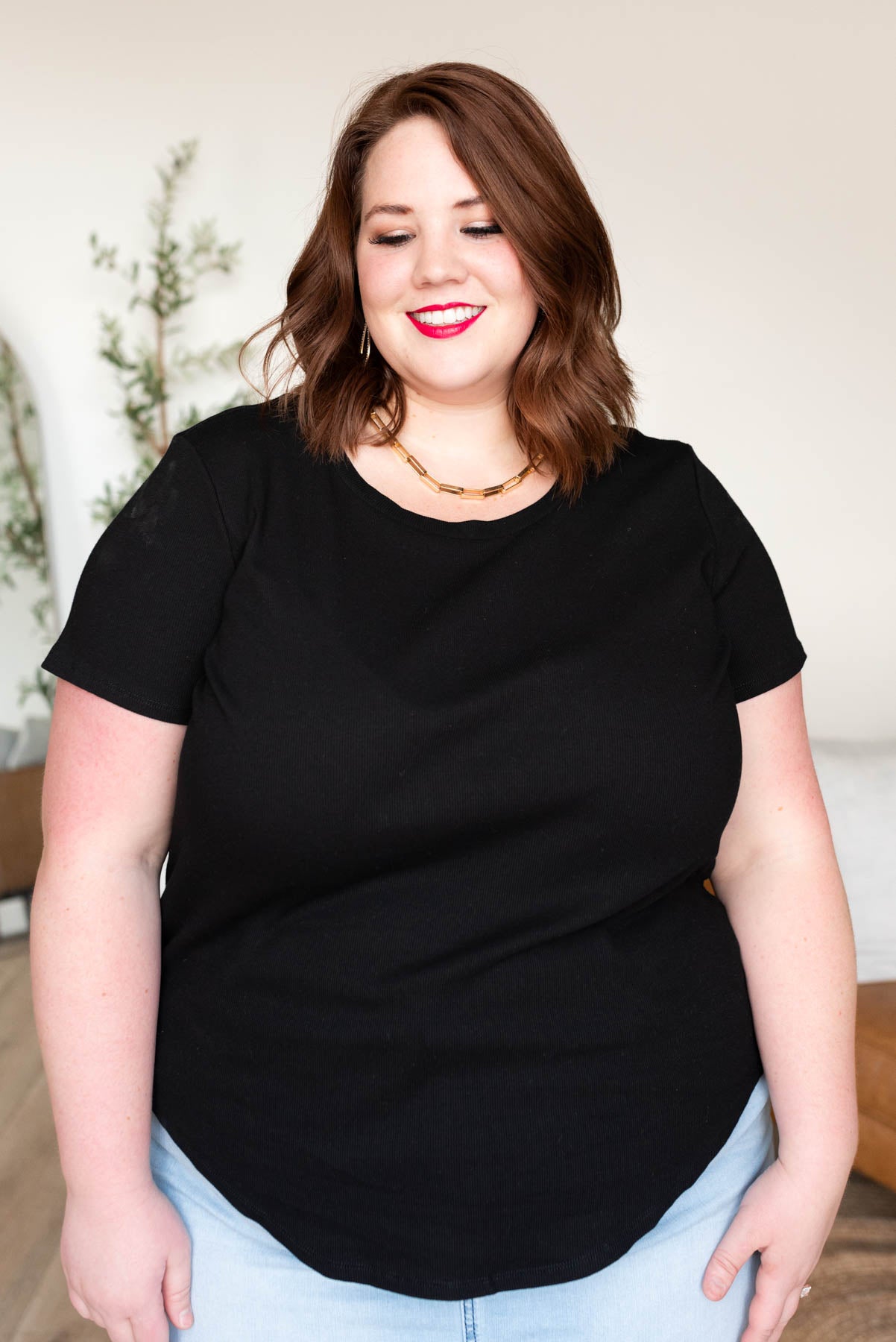 Plus size black ribbed top