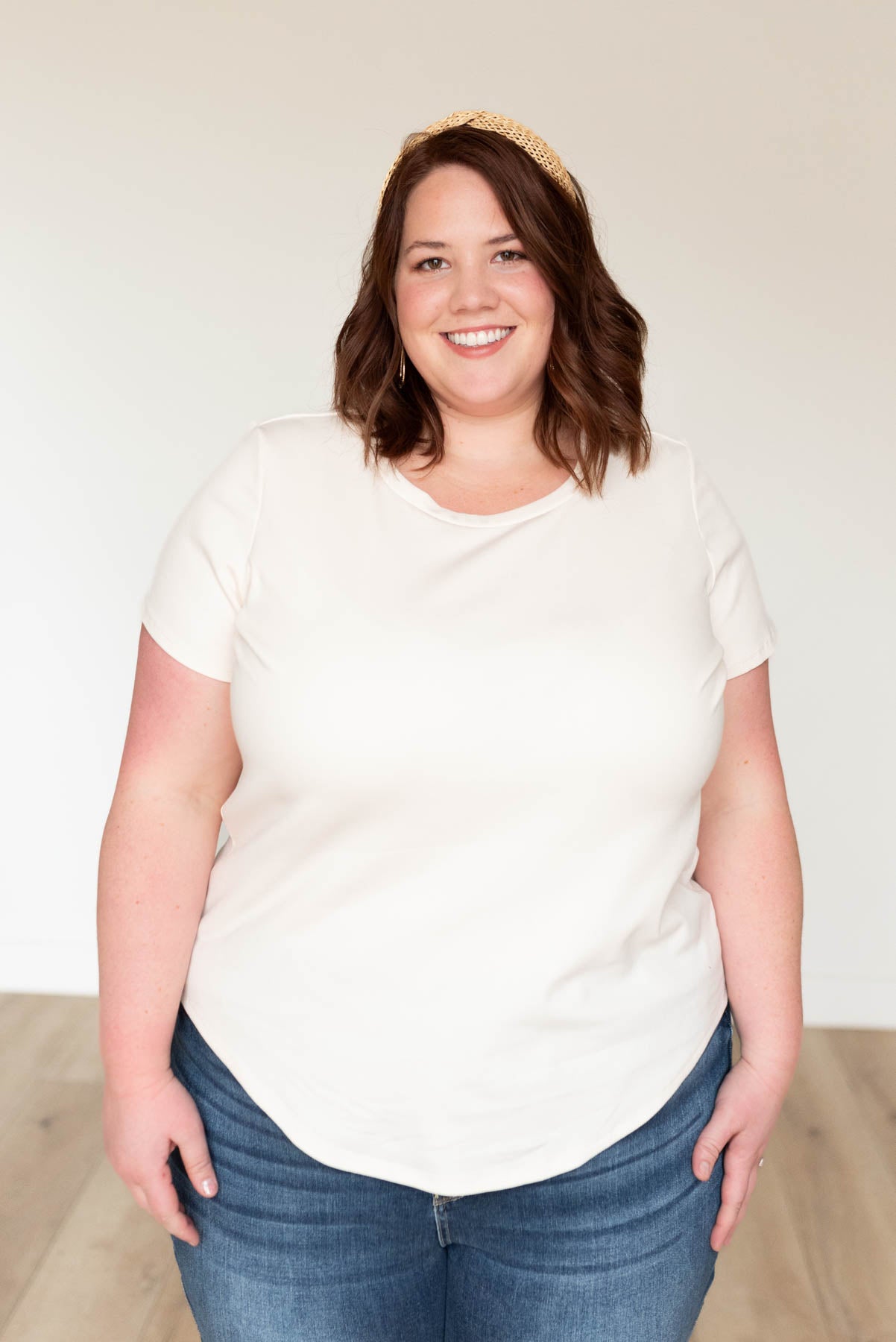 Plus size cream ribbed top