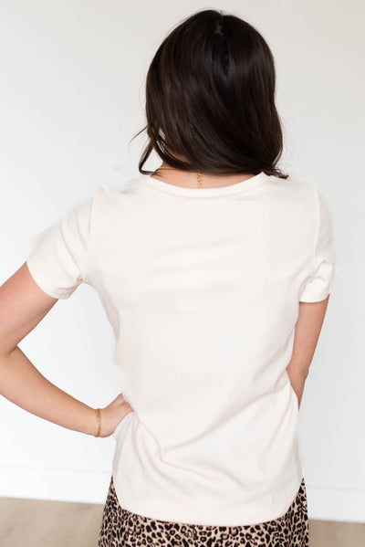 Back view of the cream ribbed top