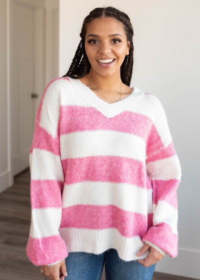 Pink stripe sweater with long sleeves