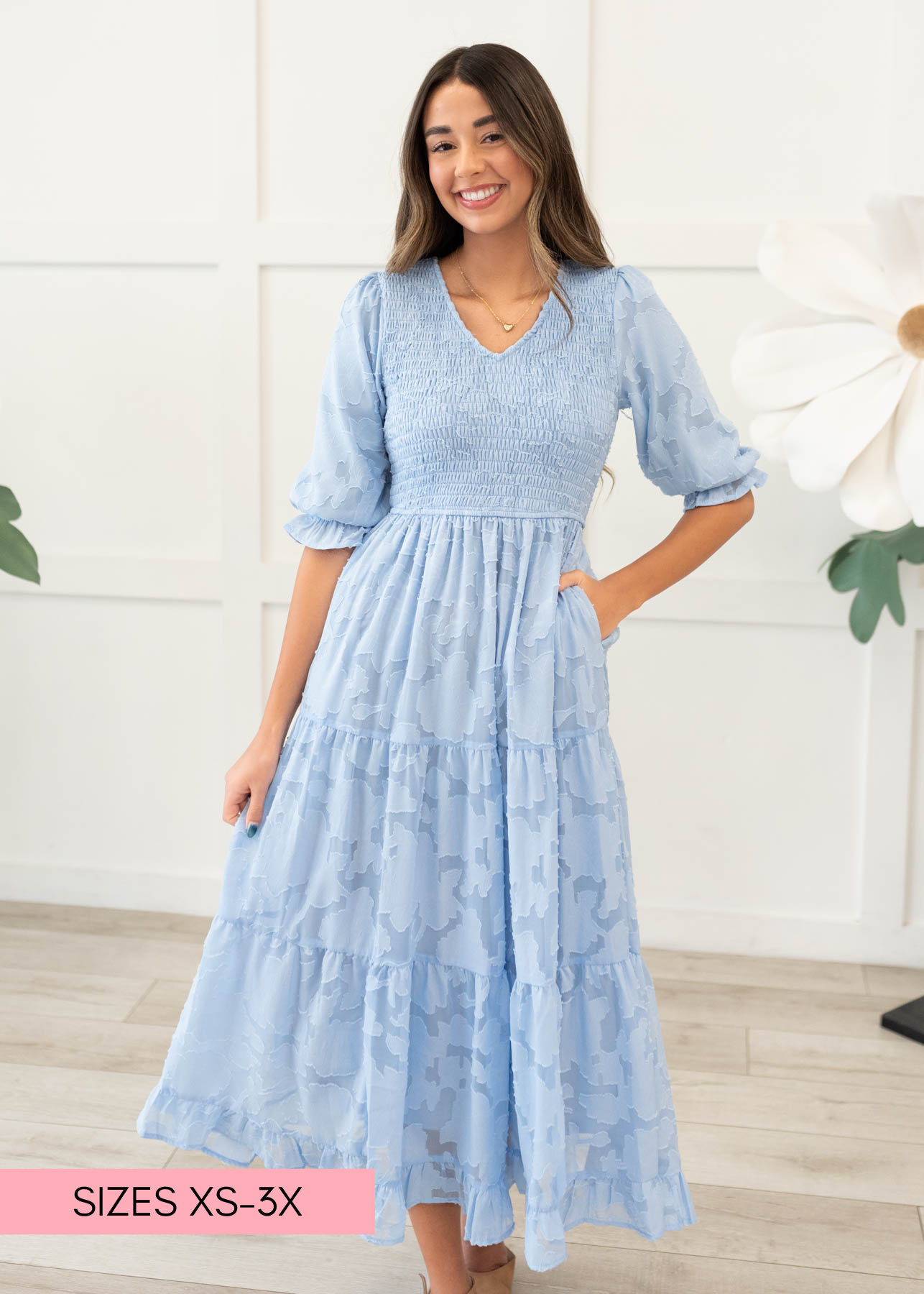 Blue floral tiered dress