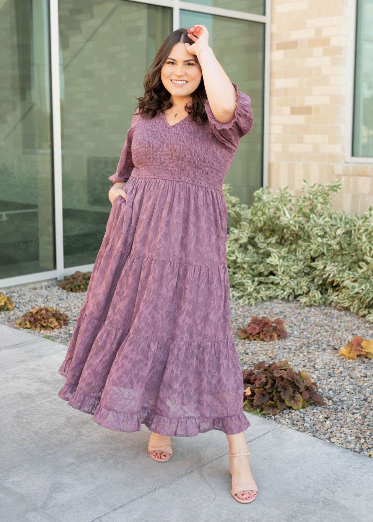 Plus size dusty lilac floral dress