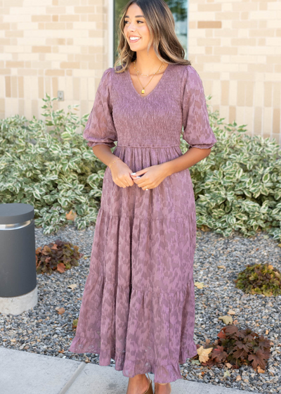 Short sleeve dusty lilac floral dress