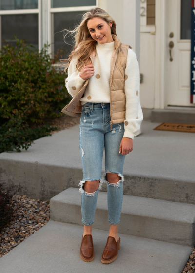 Quilted khaki puff vest