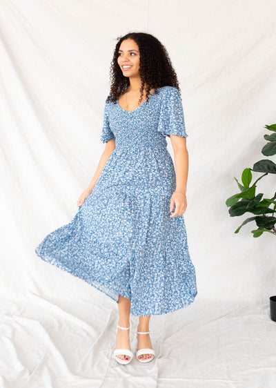 Aylin Blue Floral Tiered Dress