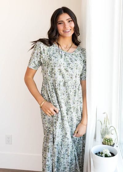 Small green flroal tiered dress