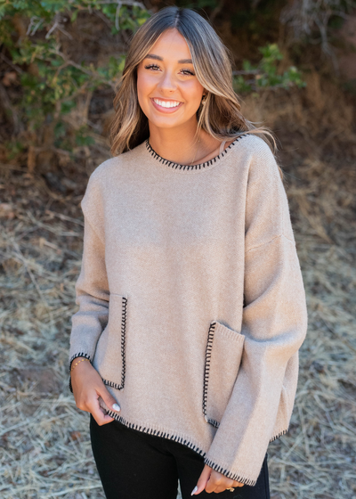 Taupe stitch pocket sweater