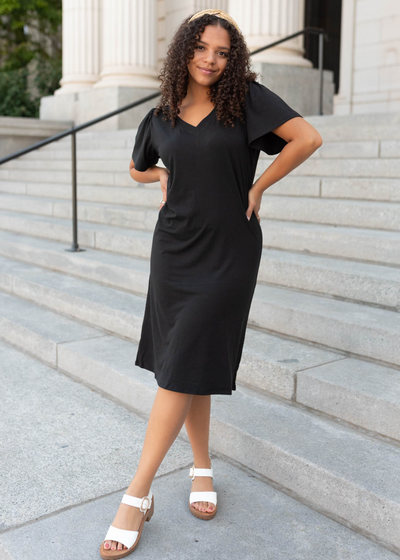 Black v-neck mini dress